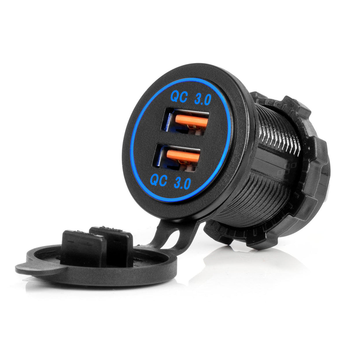 Waterdichte telefoonoplader met BLAUWE LED-achtergrondverlichting 2xUSB QC3.0 12/24V AMiO 04218 - AMiO 04218 - afbeelding 1