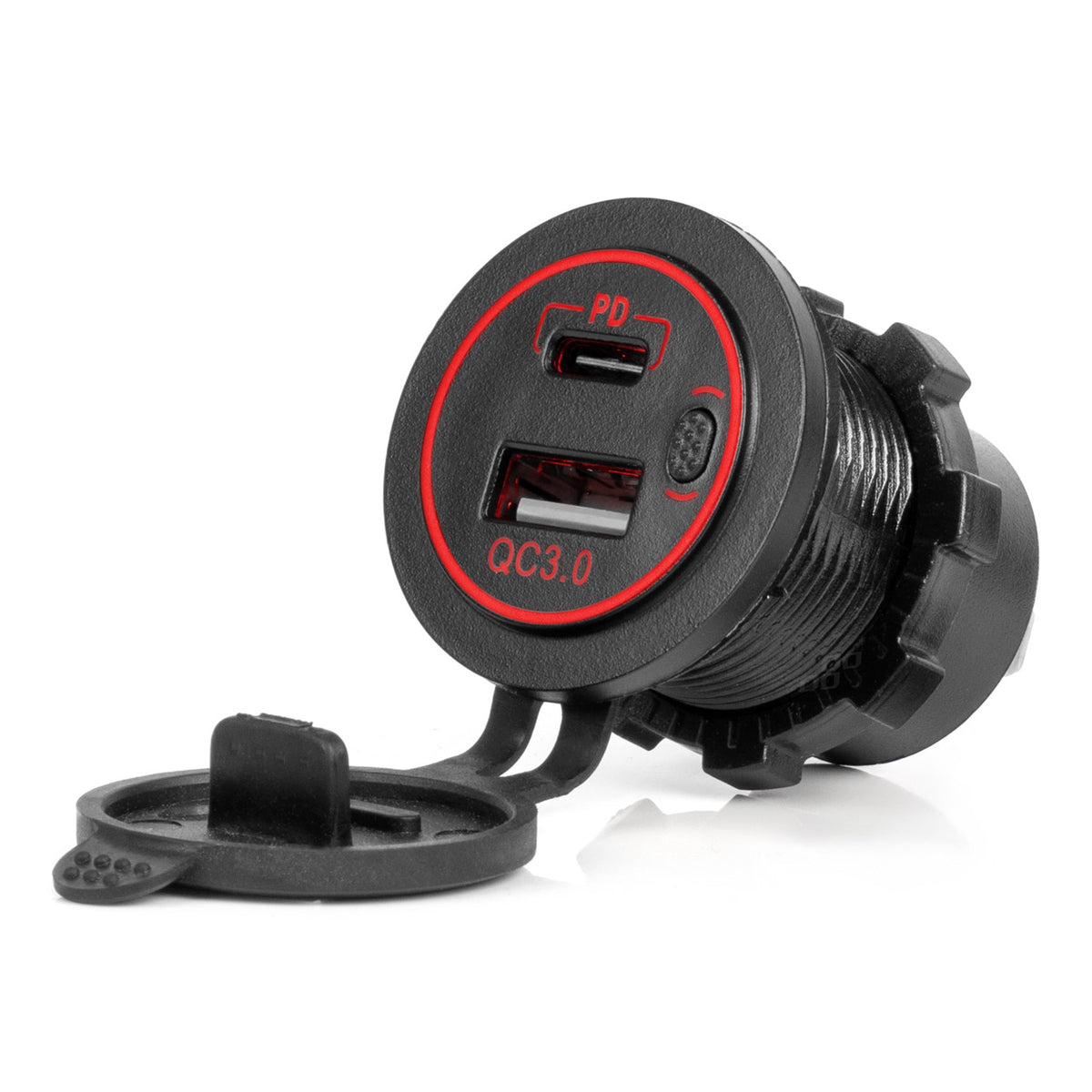 Waterdichte telefoonoplader met RODE LED-achtergrondverlichting 2xUSB QC3.0 12/24V AMiO 04221 - AMiO 04221 - afbeelding 1