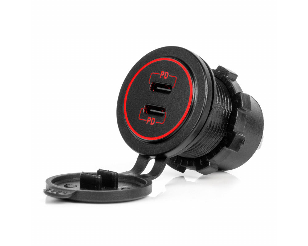 Dual USB C auto lader12/24V 6.0A max rood verlicht