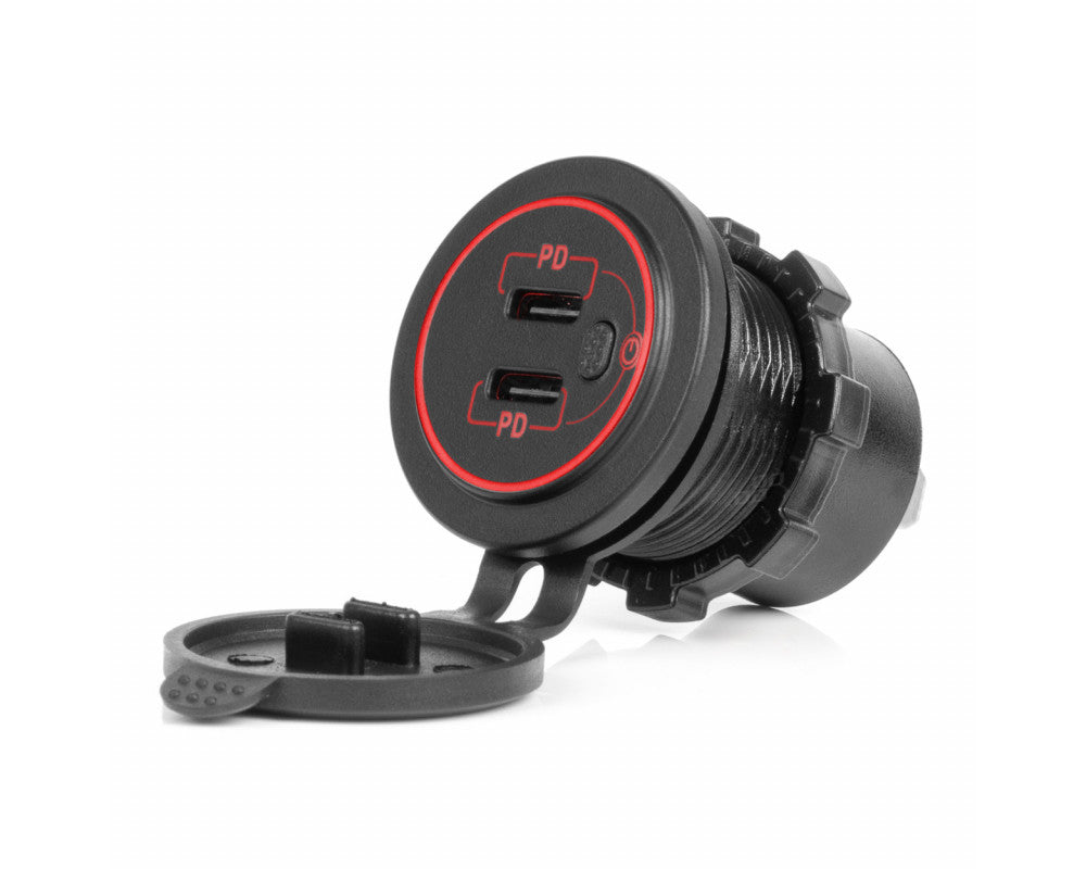 Dual USB C auto lader12/24V 3.0A max rood verlicht met aan-uit schakelaar
