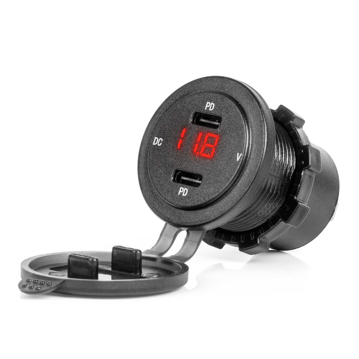 Waterdichte telefoonoplader met RODE LED-indicator Digitale voltometer 2xUSB C 12/24V AMiO 04225 - AMiO 04225 - afbeelding 5