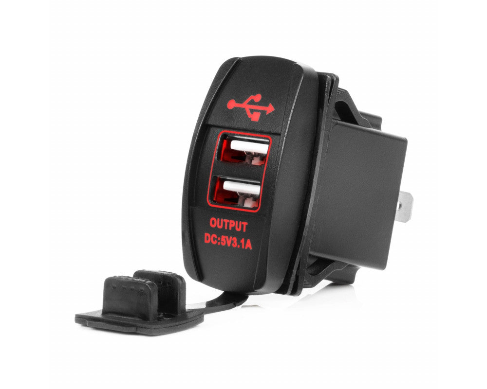 Waterdichte inbouw USB lader, 2x USB A 12/24V 3.1A