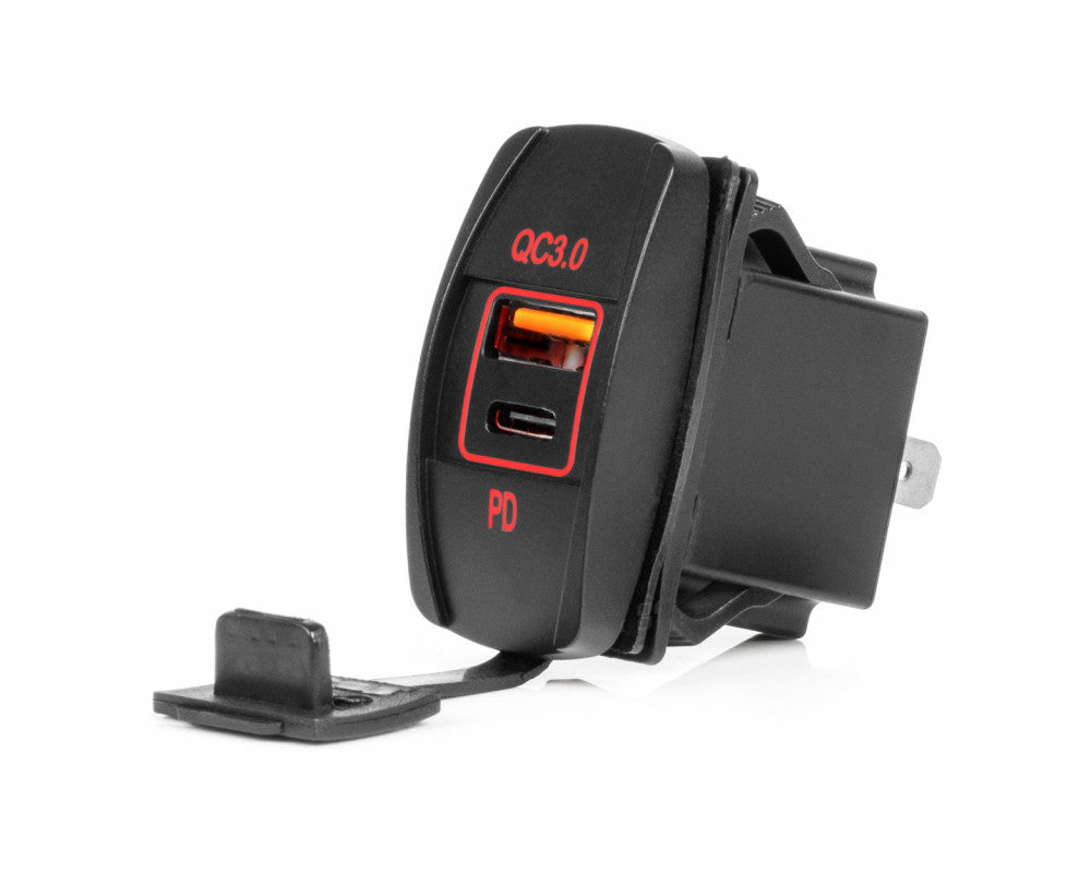 Waterdichte inbouw USB lader, USB A & USB C QC 3.0 12/24V