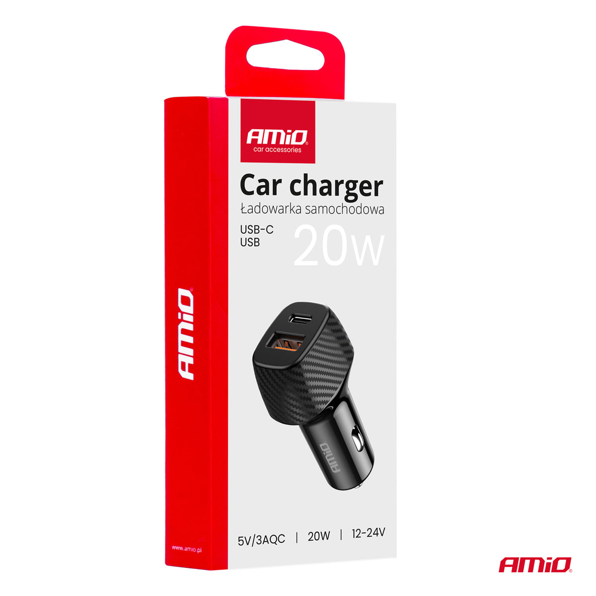 Autolader QC+PD 20W USB-A + USB-C AMiO 04282 - AMiO 04282 - afbeelding 3