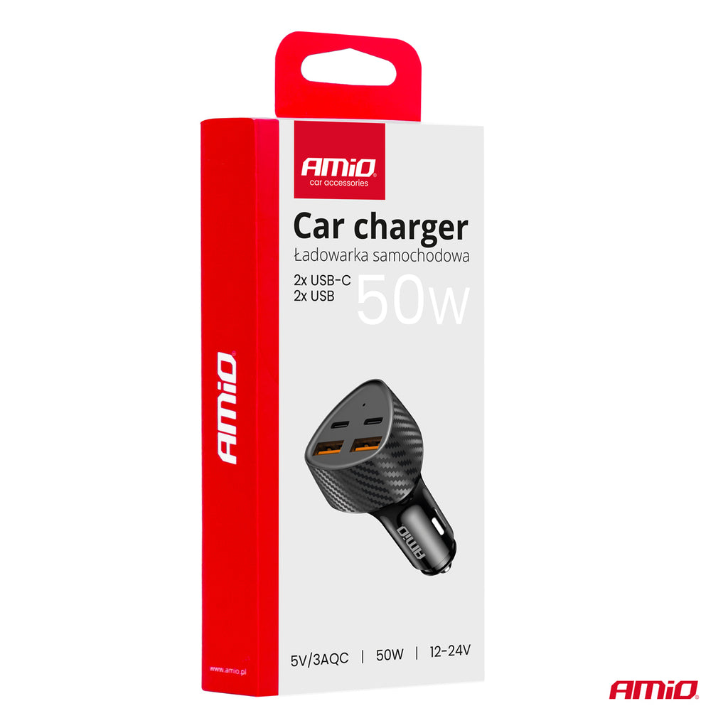 Autolader 50W 2xUSB-A + 2xUSB-C AMiO 04284 - AMiO 04284 - afbeelding 3