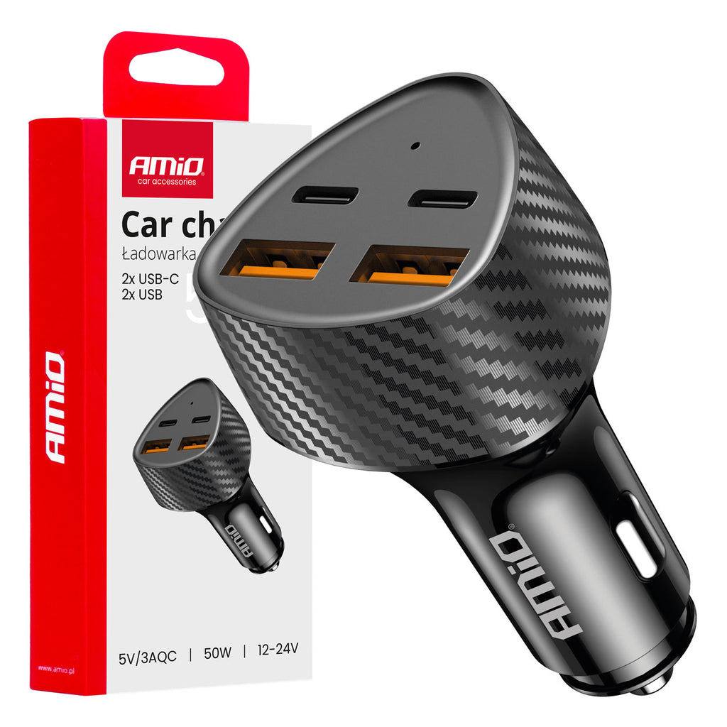 Autolader 50W 2xUSB-A + 2xUSB-C AMiO 04284 - AMiO 04284 - afbeelding 6