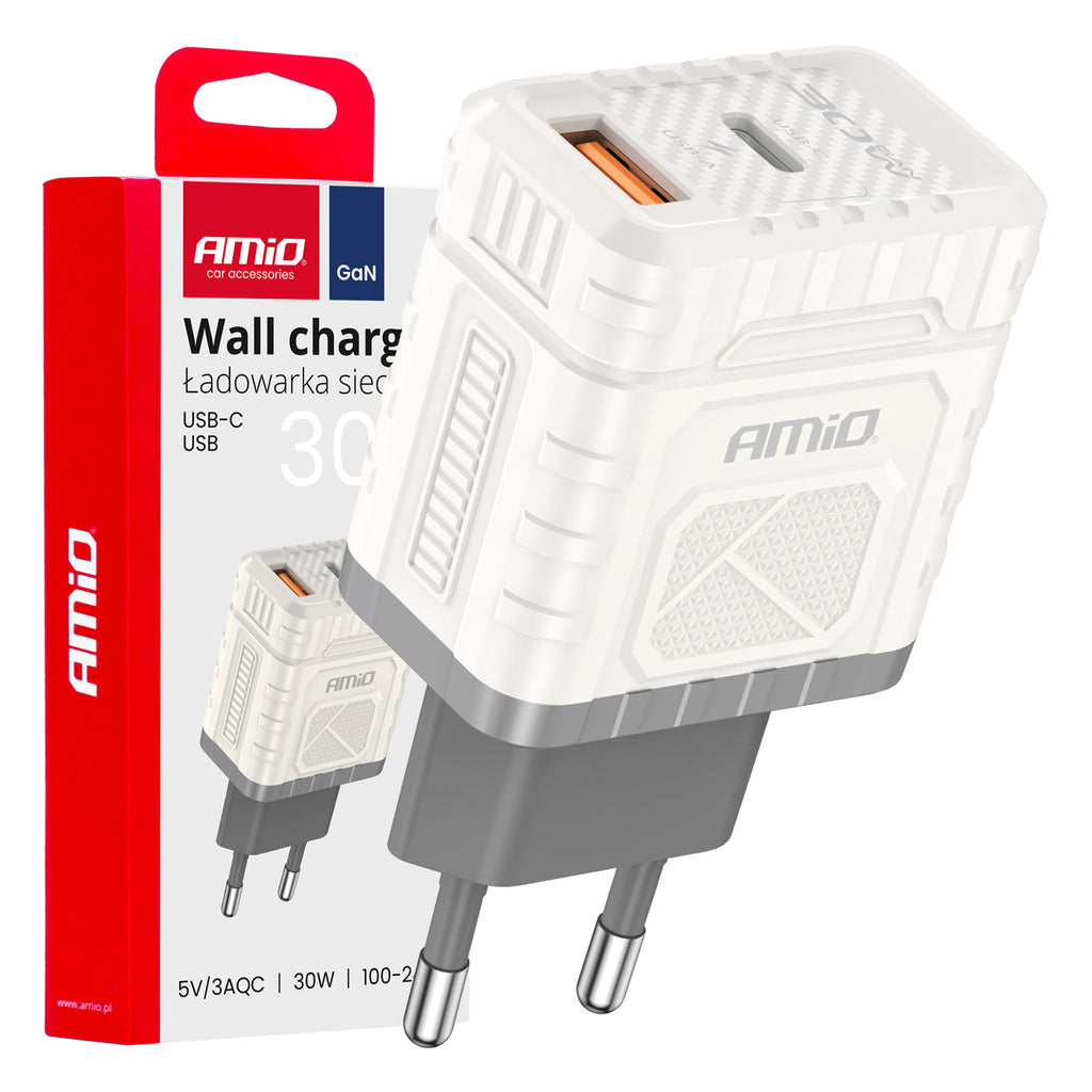 Wandlader Quick Charge GaN 30W USB-A + USB-C AMiO 04286 - AMiO 04286 - afbeelding 1
