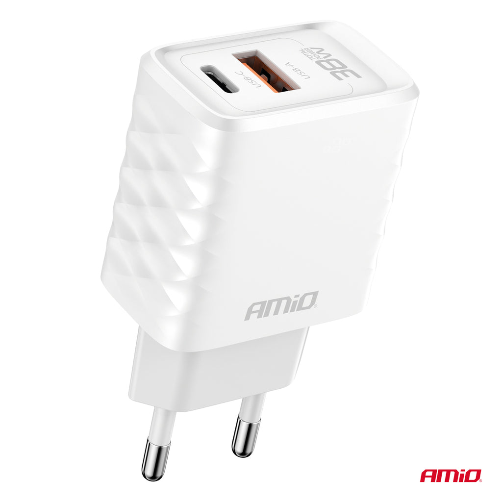 Wandlader Snellader GaN 38W USB-A + USB-C AMiO 04287 - AMiO 04287 - afbeelding 2