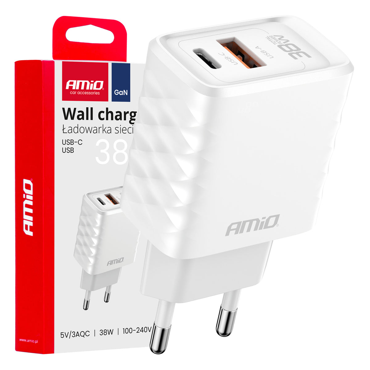 Wandlader Snellader GaN 38W USB-A + USB-C AMiO 04287 - AMiO 04287 - afbeelding 5