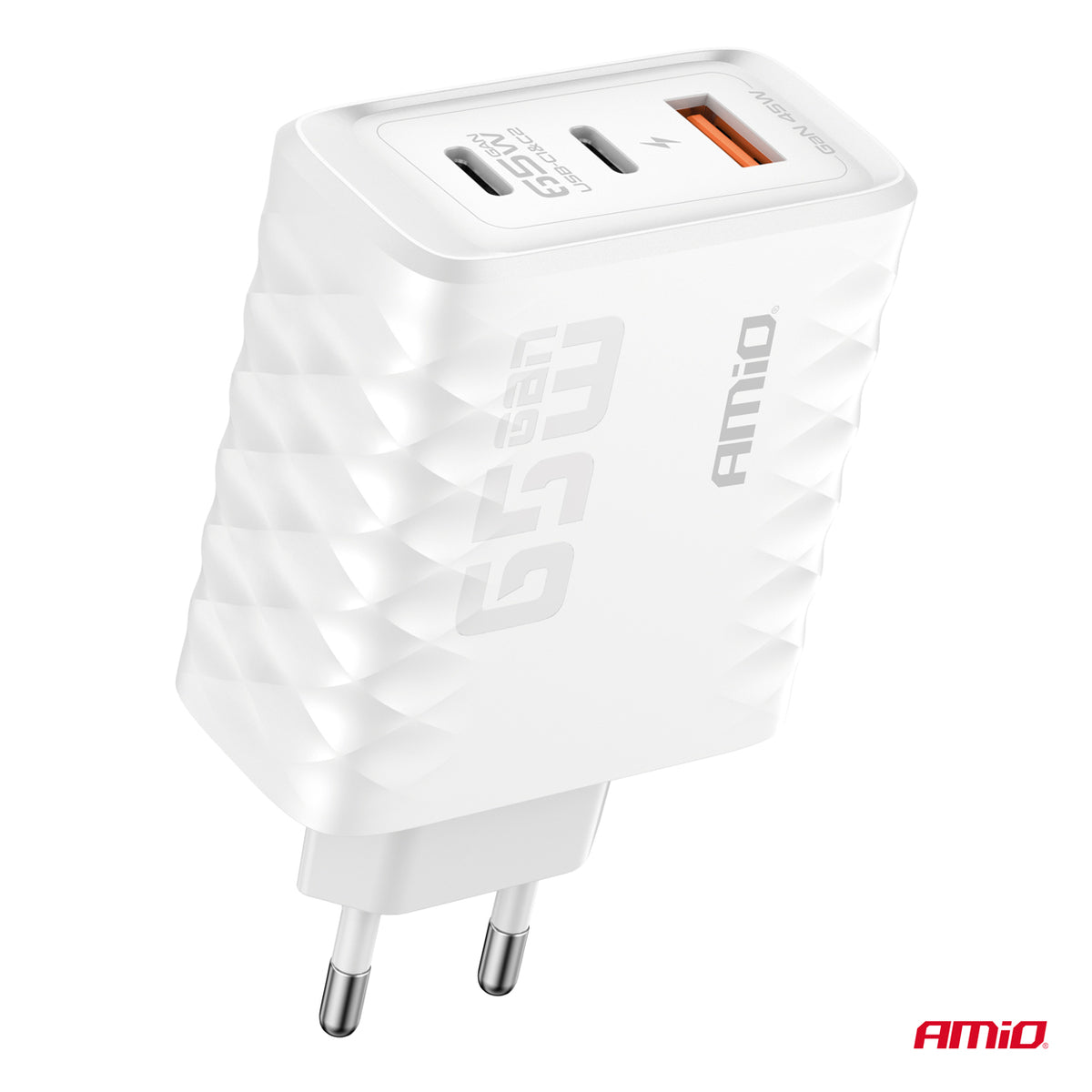Wandlader Quick Charge 65W USB-A + 2xUSB-C AMiO 04289 - AMiO 04289 - afbeelding 2