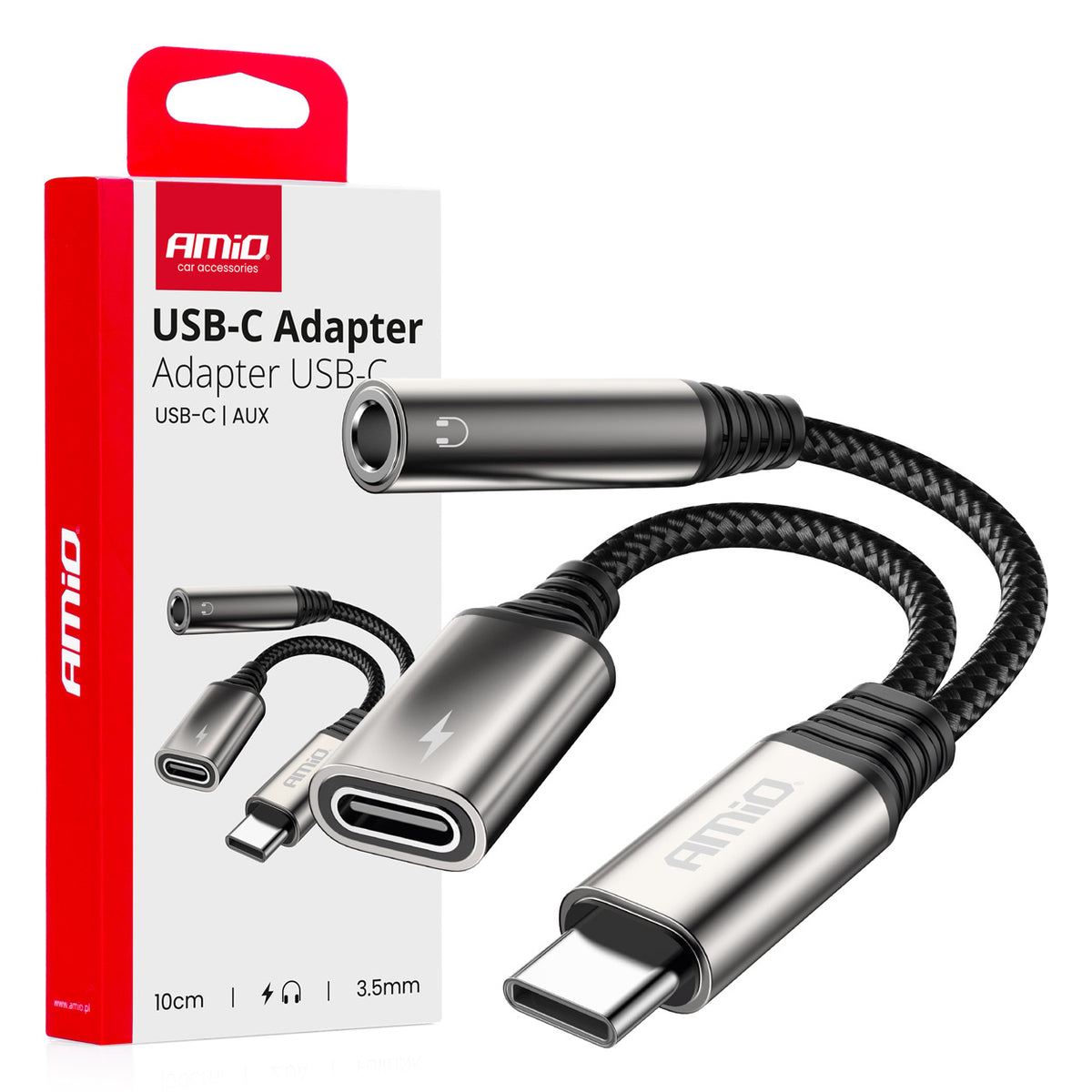 USB-C NAAR TYPE USB-C + Mini Jack 3,5 mm Female Adapter 10 cm AMiO 04295 - AMiO 04295 - afbeelding 1