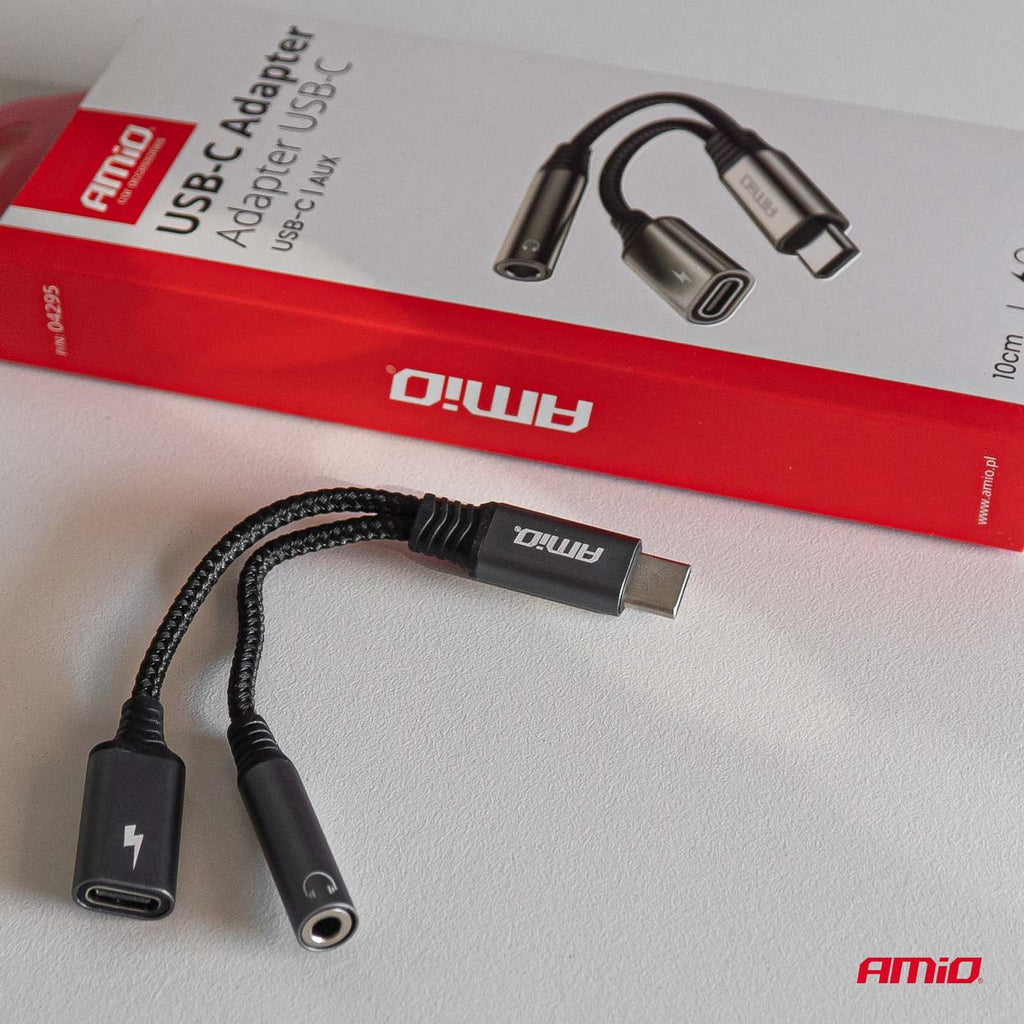 USB-C NAAR TYPE USB-C + Mini Jack 3,5 mm Female Adapter 10 cm AMiO 04295 - AMiO 04295 - afbeelding 4