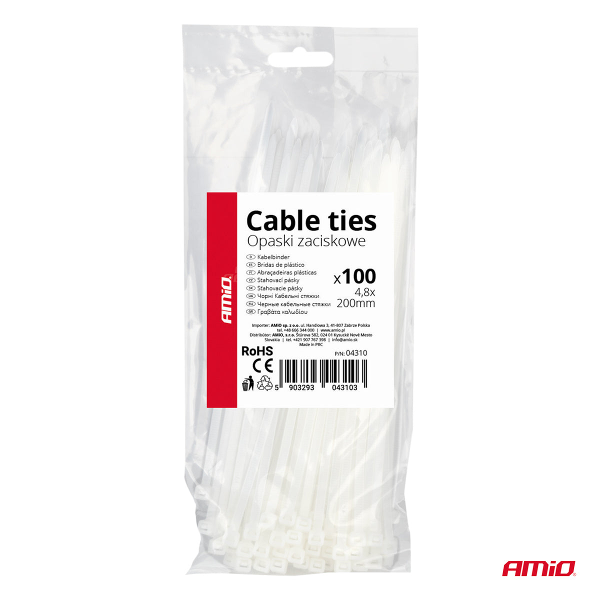 Witte kabelbinders 4,8×200mm 100 stuks AMiO 04310 - AMiO 04310 - afbeelding 6