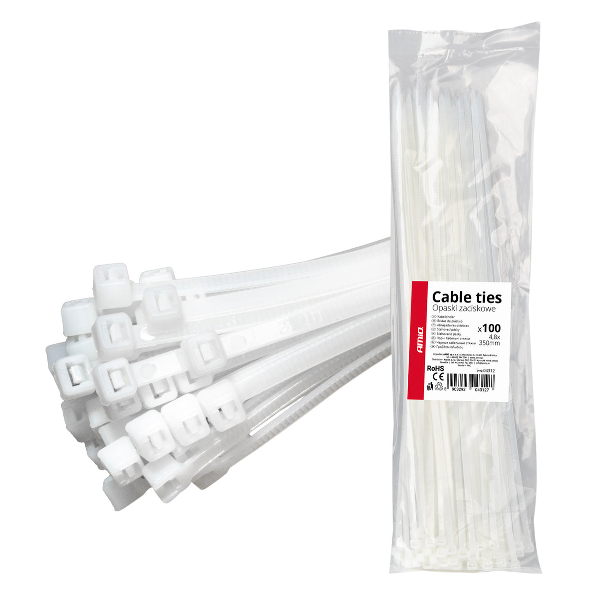 Witte kabelbinders 4,8×350mm 100 stuks AMiO 04312 - AMiO 04312 - afbeelding 1