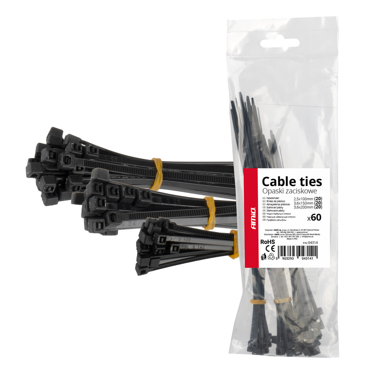 Zwarte korte kunststof kabelbinders set van 60 stuks. AMiO 04314 - AMiO 04314 - afbeelding 1
