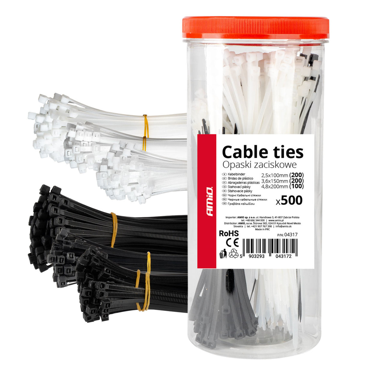 Veelkleurige kunststof kabelbinders set van 500 stuks AMiO 04317 - AMiO 04317 - afbeelding 1
