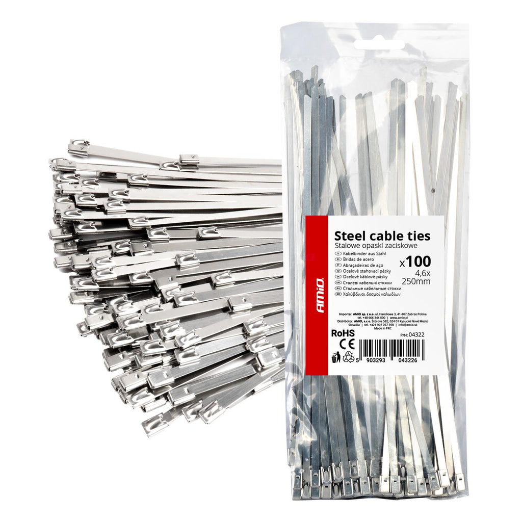 RVS metalen klemmen 4.6x250mm 100 stuks AMiO 04322 - AMiO 04322 - afbeelding 1