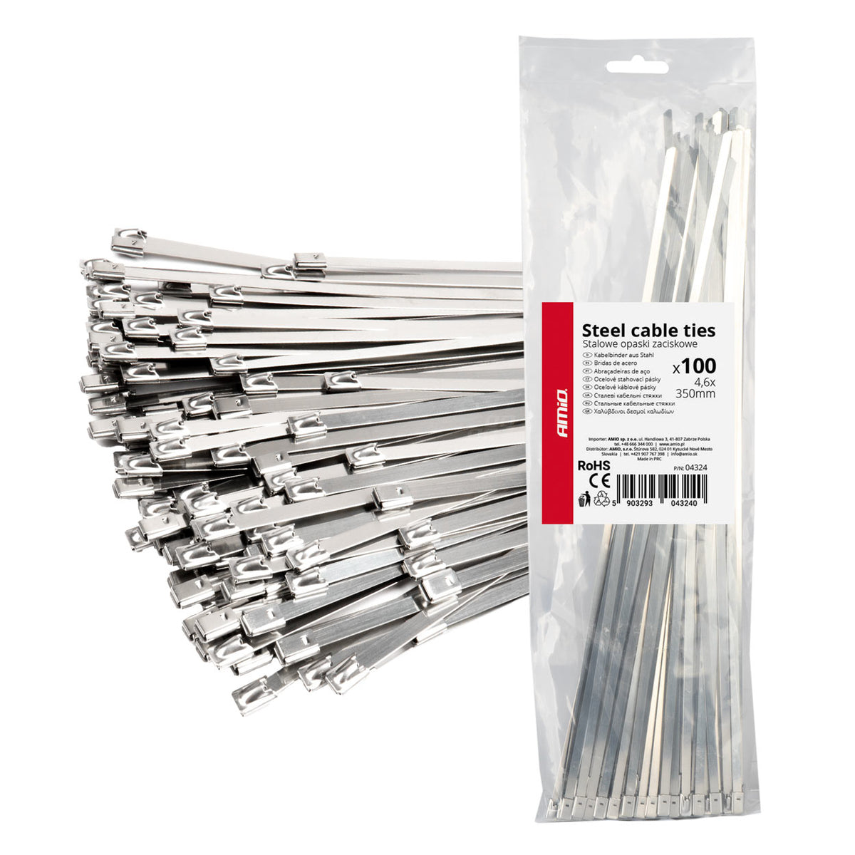 RVS metalen klemmen 4,6x350mm 100 stuks AMiO 04324 - AMiO 04324 - afbeelding 1