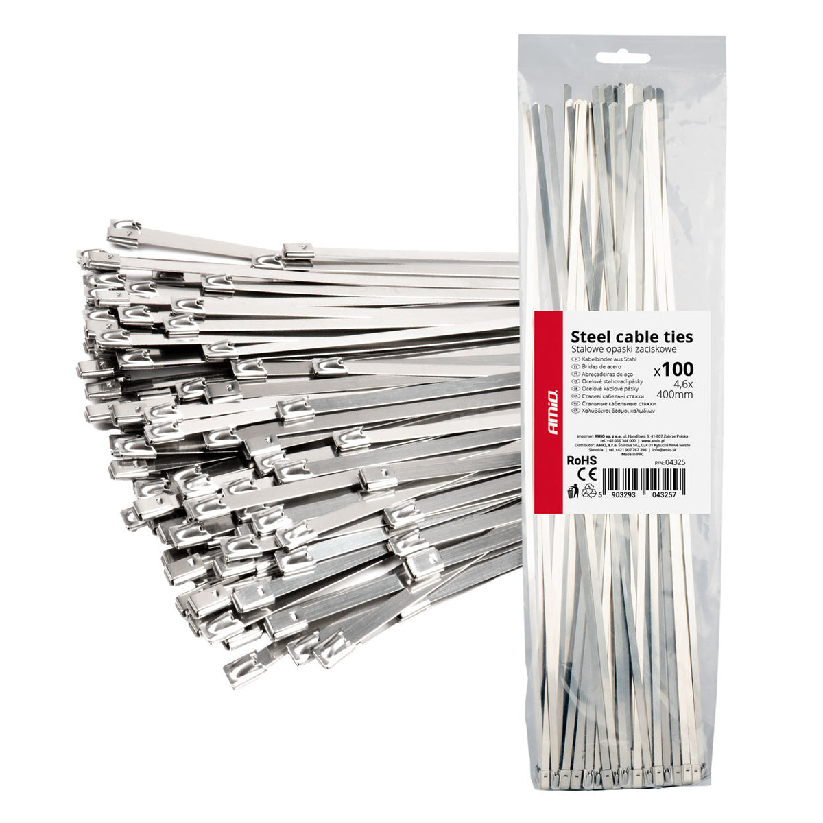 RVS metalen klemmen 4.6x400mm 100 stuks AMiO 04325 - AMiO 04325 - afbeelding 1