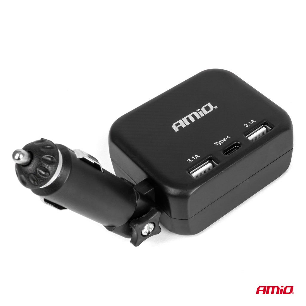 Dubbele stekkerdoos oplader 2x USB A 1x USB C 12/24V 100W 180° AMiO 04357 - AMiO 04357 - afbeelding 4