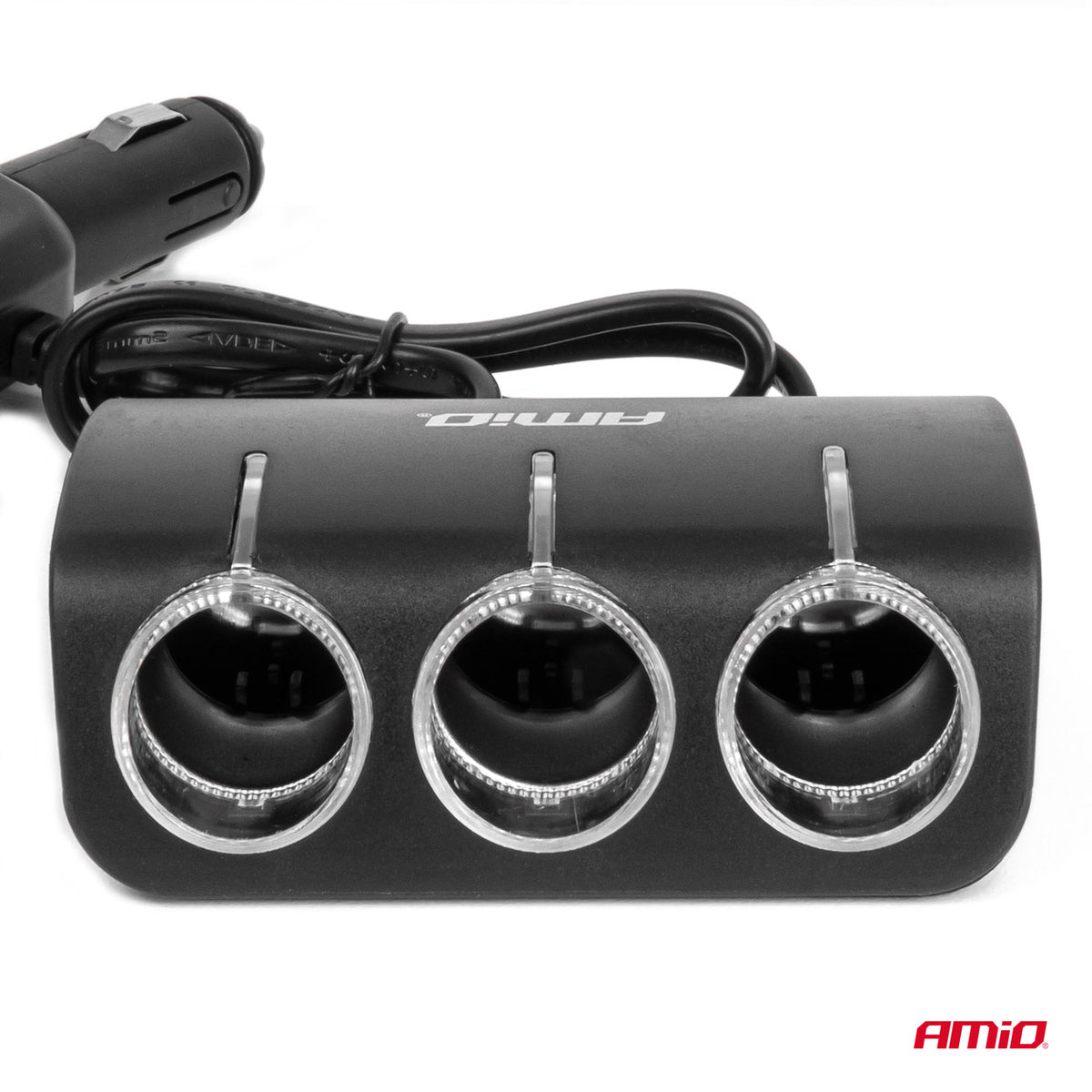 Drievoudige stekkerdoos oplader 1x USB A 1x sigarettenaansteker 12/24V 120W 80cm AMiO 04360 - AMiO 04360 - afbeelding 2