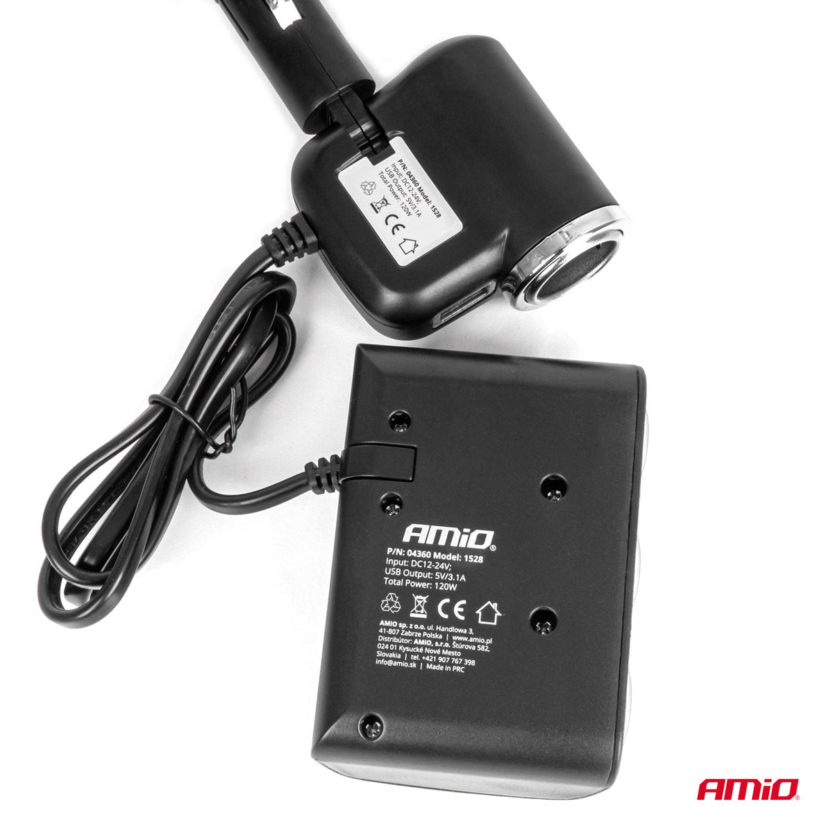 Drievoudige stekkerdoos oplader 1x USB A 1x sigarettenaansteker 12/24V 120W 80cm AMiO 04360 - AMiO 04360 - afbeelding 4