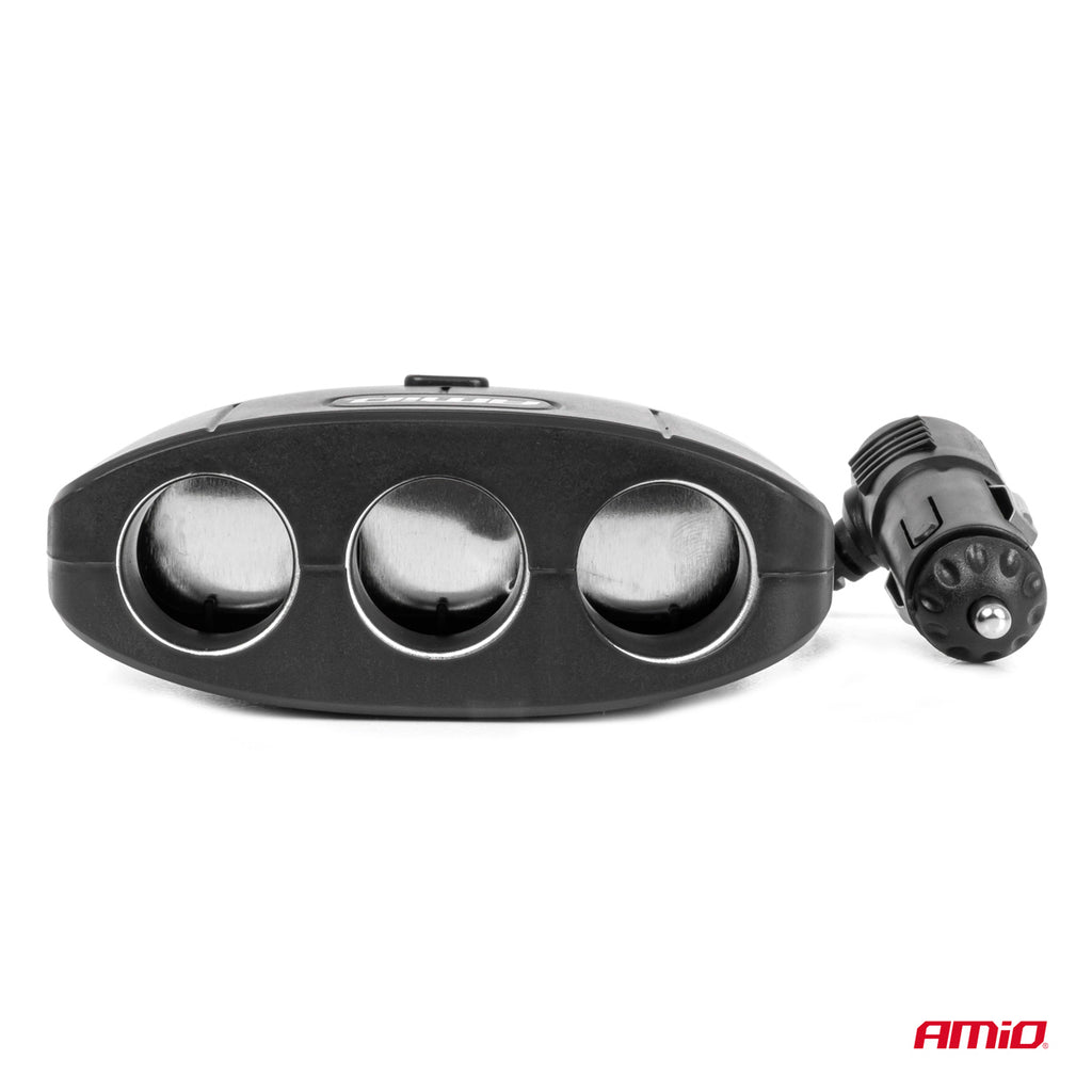 Drievoudige stekkerdoos oplader 2x USB A AAN/UIT knop 12/24V 100W 70cm AMiO 04362 - AMiO 04362 - afbeelding 2