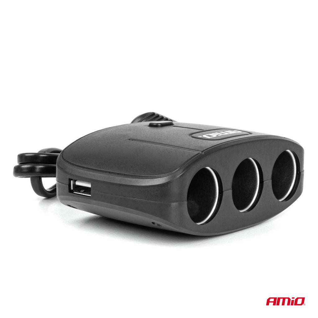 Drievoudige stekkerdoos oplader 2x USB A AAN/UIT knop 12/24V 100W 70cm AMiO 04362 - AMiO 04362 - afbeelding 4