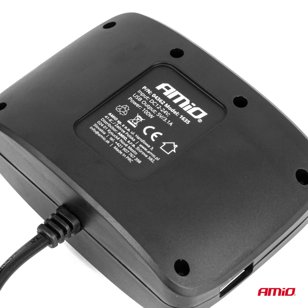 Drievoudige stekkerdoos oplader 2x USB A AAN/UIT knop 12/24V 100W 70cm AMiO 04362 - AMiO 04362 - afbeelding 6