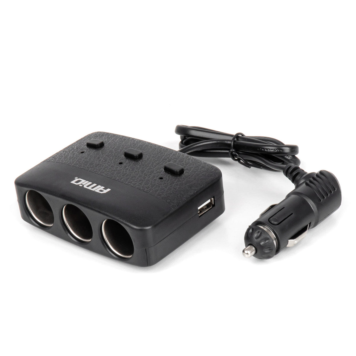 Drievoudige stekkerdoosoplader 2x USB A AAN/UIT-knop LED-indicator 12/24V 100W 70cm AMiO 04363 - AMiO 04363 - afbeelding 1