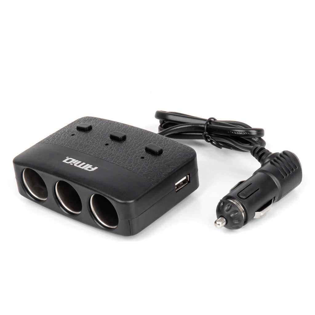 Drievoudige stekkerdoosoplader 2x USB A AAN/UIT-knop LED-indicator 12/24V 100W 70cm AMiO 04363 - AMiO 04363 - afbeelding 6