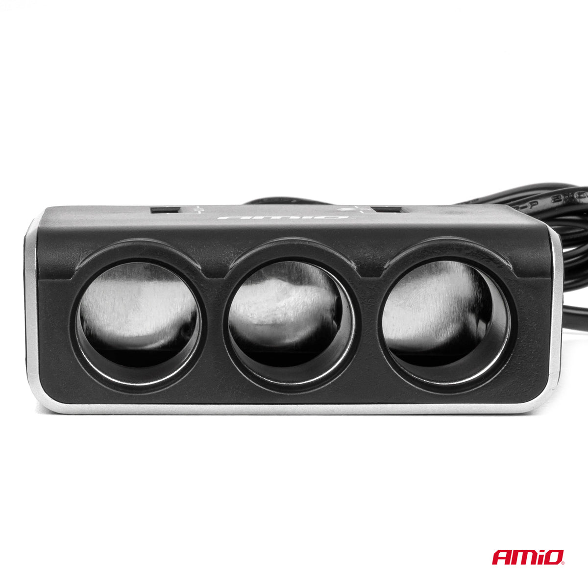 Drievoudige stekkerdoos oplader met digitaal display 2x USB A QC 3.0 12/24V 120W 80cm AMiO 04364 - AMiO 04364 - afbeelding 2