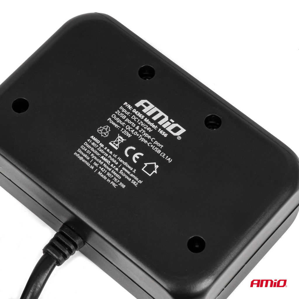 Drievoudige stekkerdoosoplader 1x USB A 1x USB C QC 4.0 12/24V 120W 80cm AMiO 04365 - AMiO 04365 - afbeelding 3