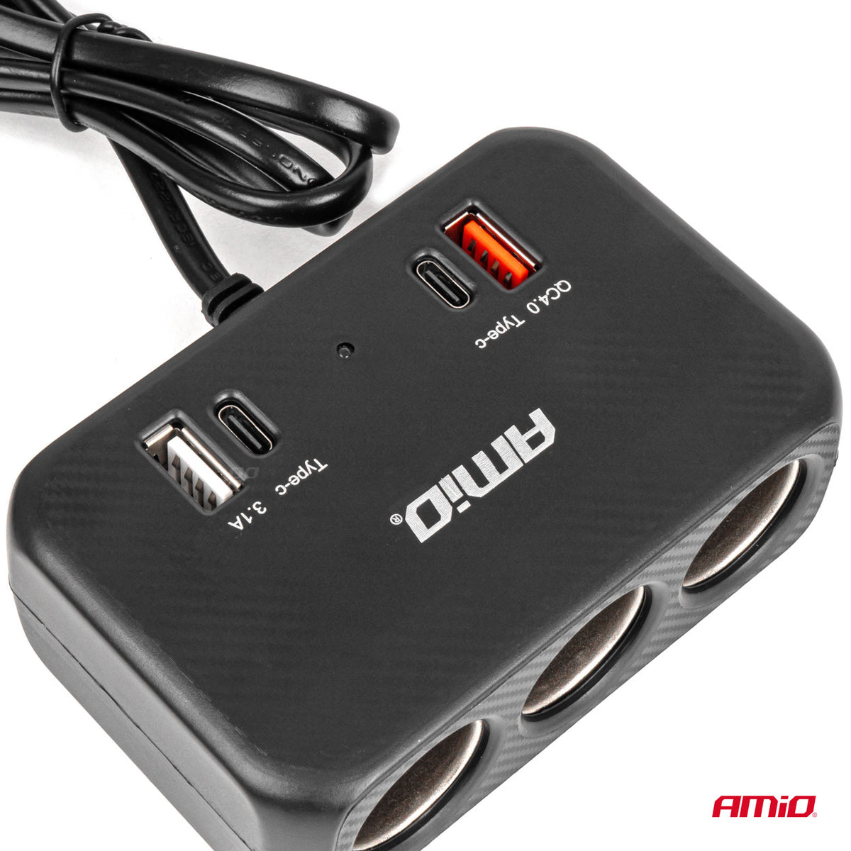 Drievoudige stekkerdoosoplader 1x USB A 1x USB C QC 4.0 12/24V 120W 80cm AMiO 04365 - AMiO 04365 - afbeelding 5