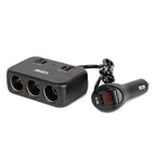 Drievoudige stekkerdoosoplader met digitaal display 2x USB A 1x USB C QC 4.0 12/24V 120W 80cm AMiO 04366 - AMiO 04366 - afbeelding 1