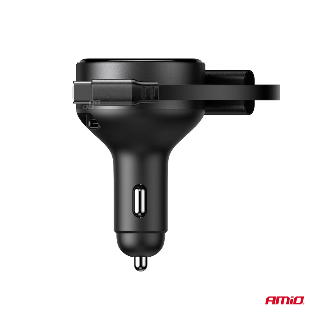 Intrekbare autolader C-kabel + lightning-kabel + USB C-poort 12/24V 60W AMiO 04370 - AMiO 04370 - afbeelding 4