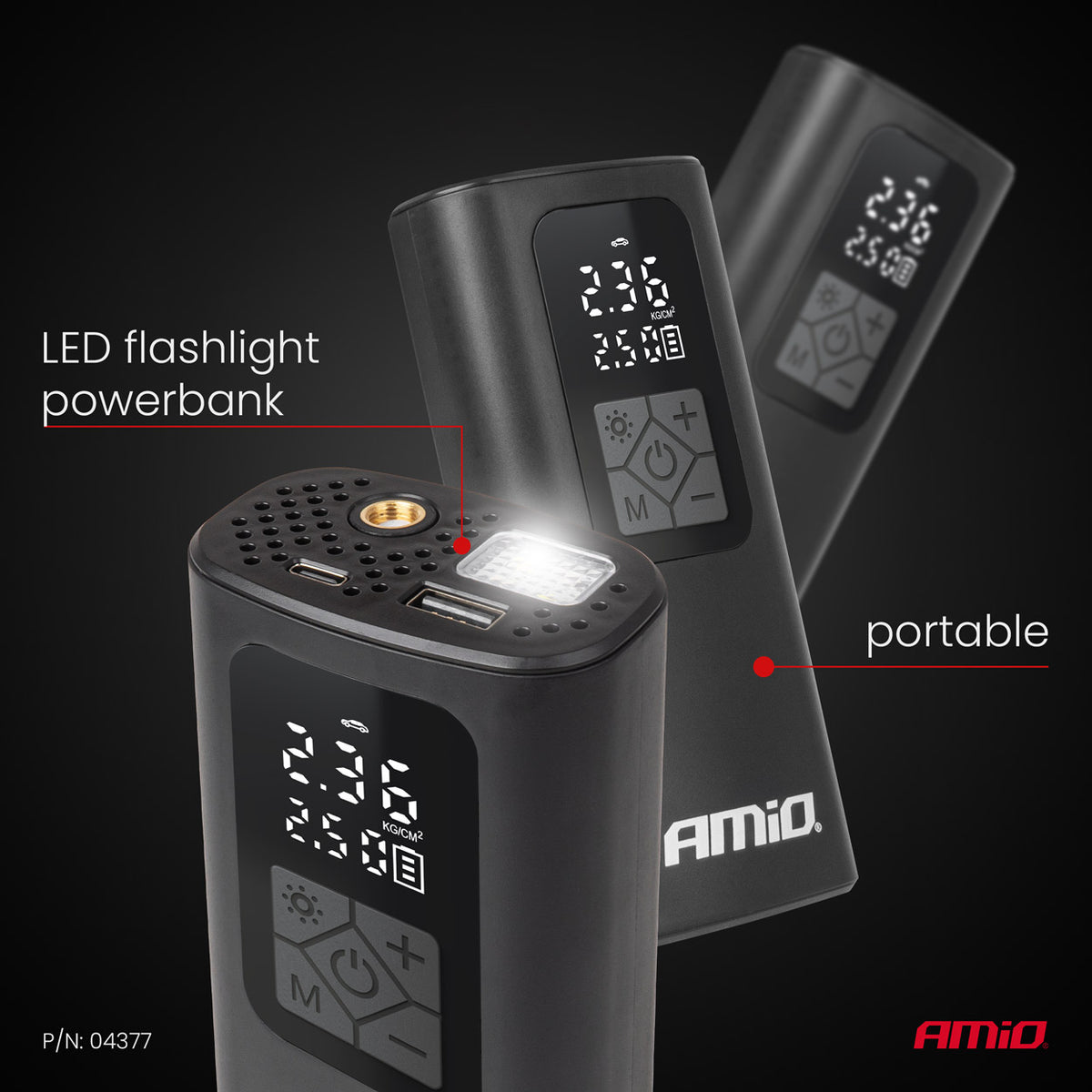 Draagbare luchtcompressor LED USB-C 40W AMiO 04377 - AMiO 04377 - afbeelding 9