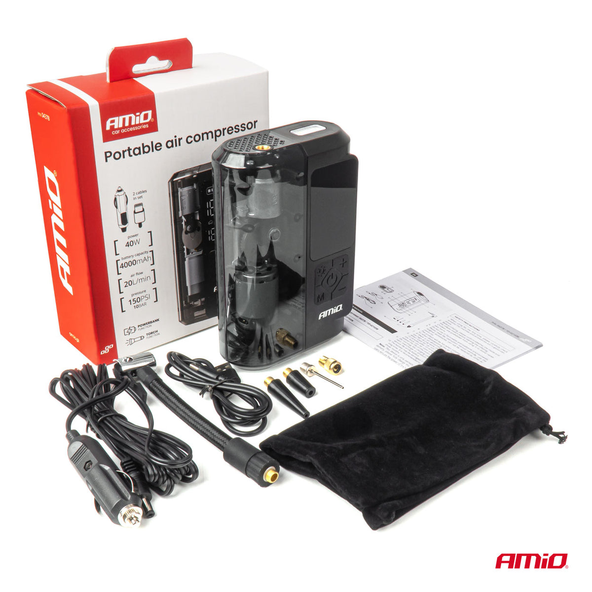 Draagbare luchtcompressor LED USB-C 40W AMiO 04378 - AMiO 04378 - afbeelding 6