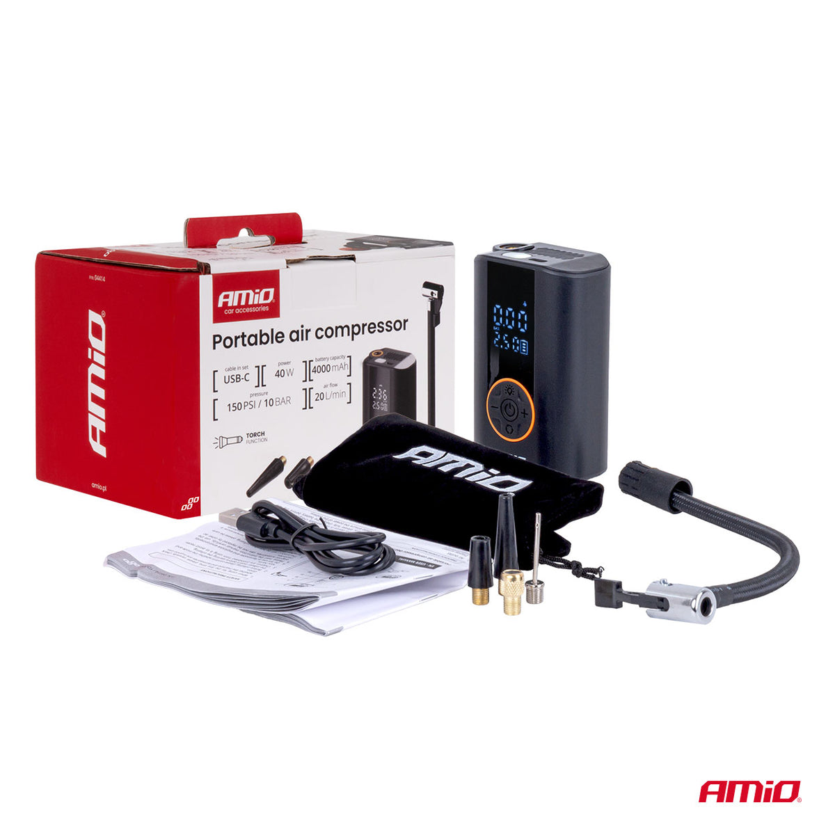 Draagbare luchtcompressor LED 40W USB-C ACOMP-25 AMiO 04414 - AMiO 04414 - afbeelding 6