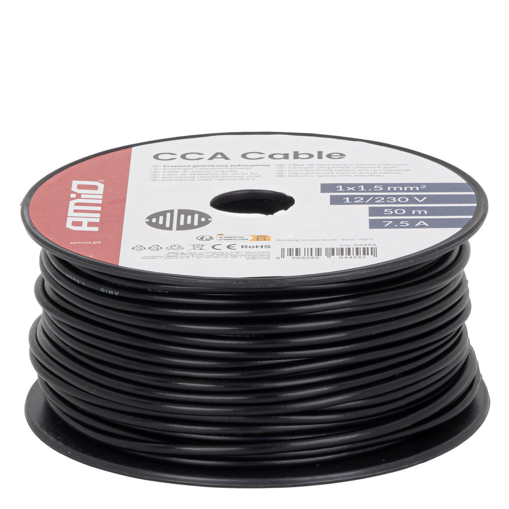 CCA Kabel 1x1.5mm2 50m 7.5A 12/230V AMiO 04455 - AMiO 04455 - afbeelding 1