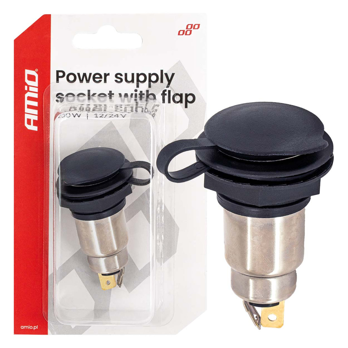 Stopcontact met klep 250W 12V 24V AMiO 04462 - AMiO 04462 - afbeelding 1