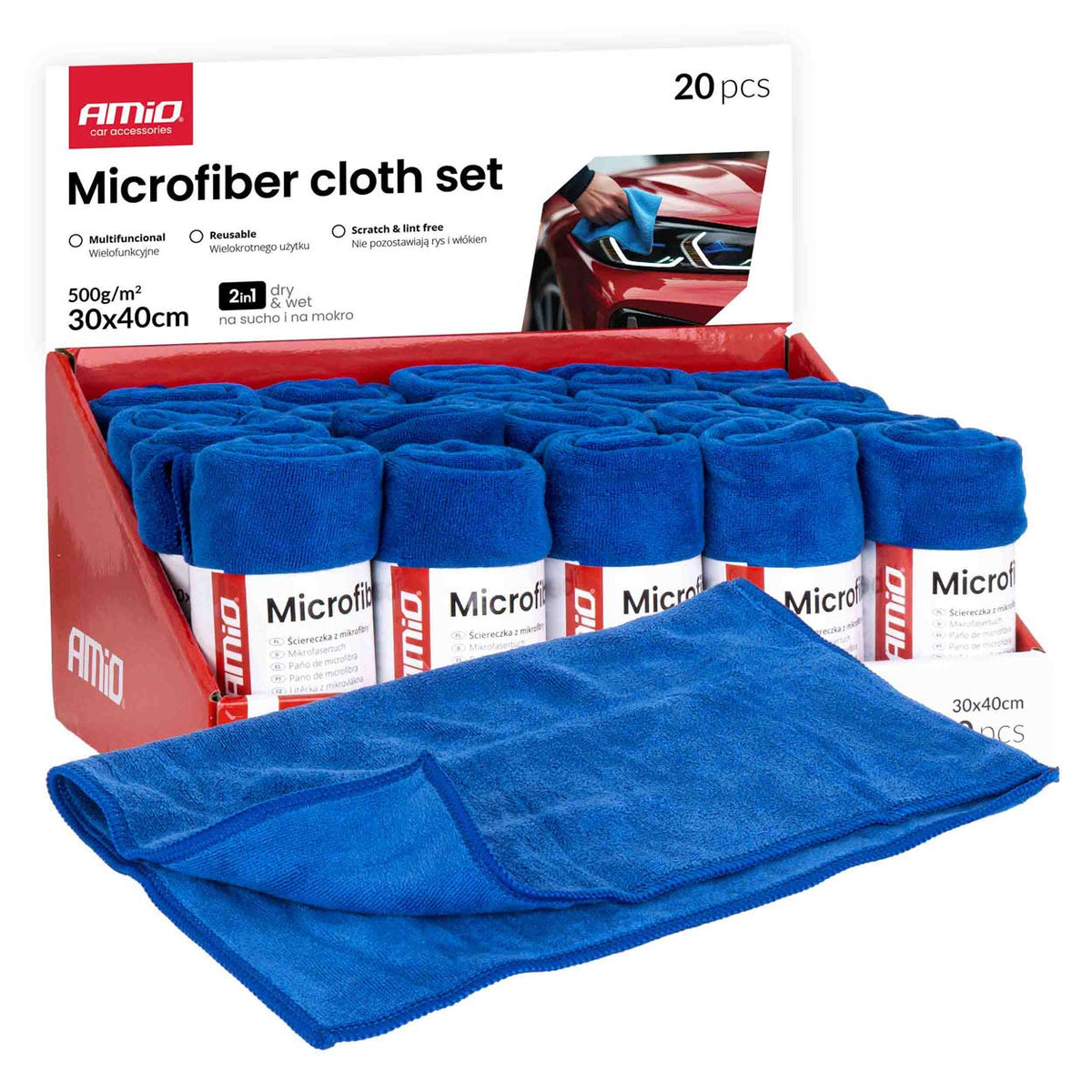 Microvezel doekenset 20 stuks 500 g/m² 30x40cm AMiO 04490 - AMiO 04490 - afbeelding 1