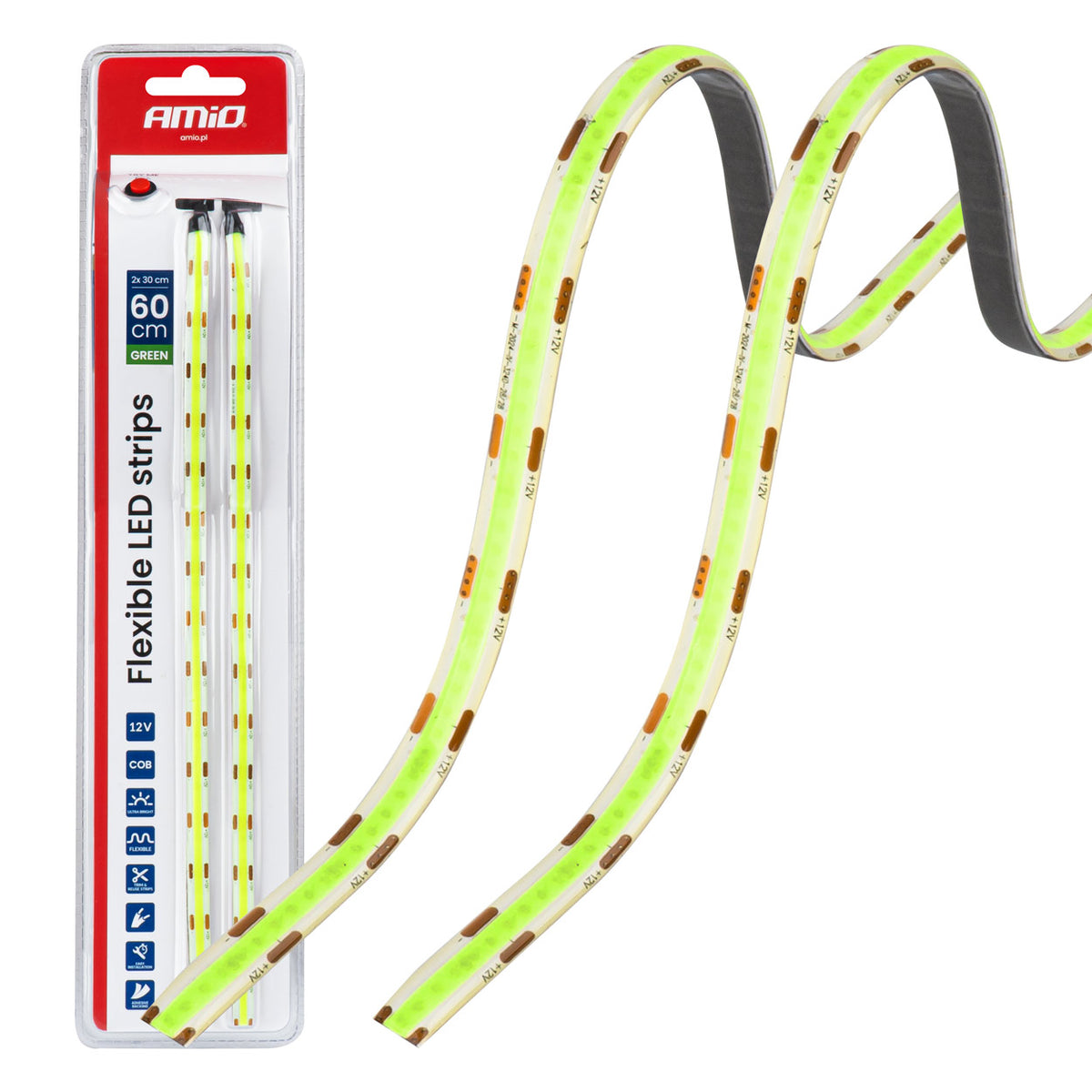 Flexibele LED COB-strips groen 2x30 cm 12V AMiO 04573