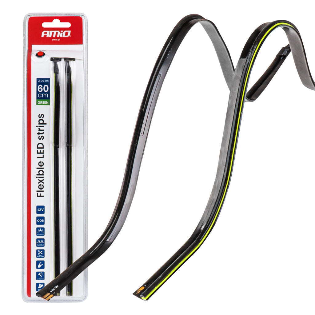Flexibele LED COB-zijstrips groen 2x30 cm 12V AMiO 04577