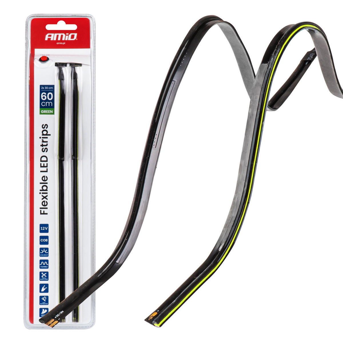 Flexibele LED COB-zijstrips groen 2x30 cm 12V AMiO 04577