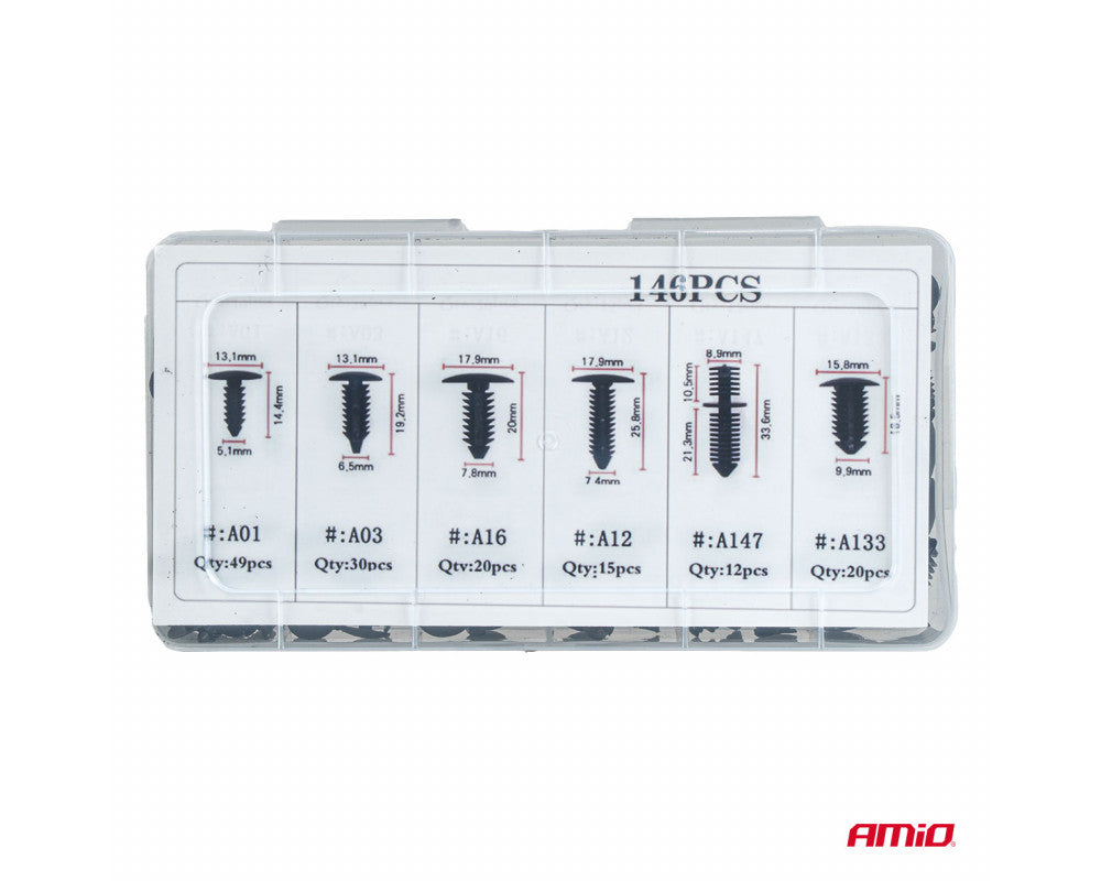 Set met 146stuks Automotive clips en bevestigingspinnen