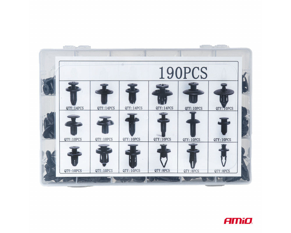 Set met 190stuks Automotive clips en bevestigingspinnen