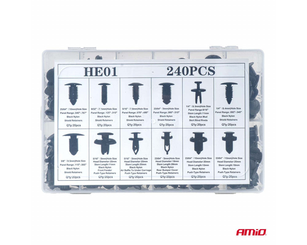 Set met 240stuks Automotive clips en bevestigingspinnen