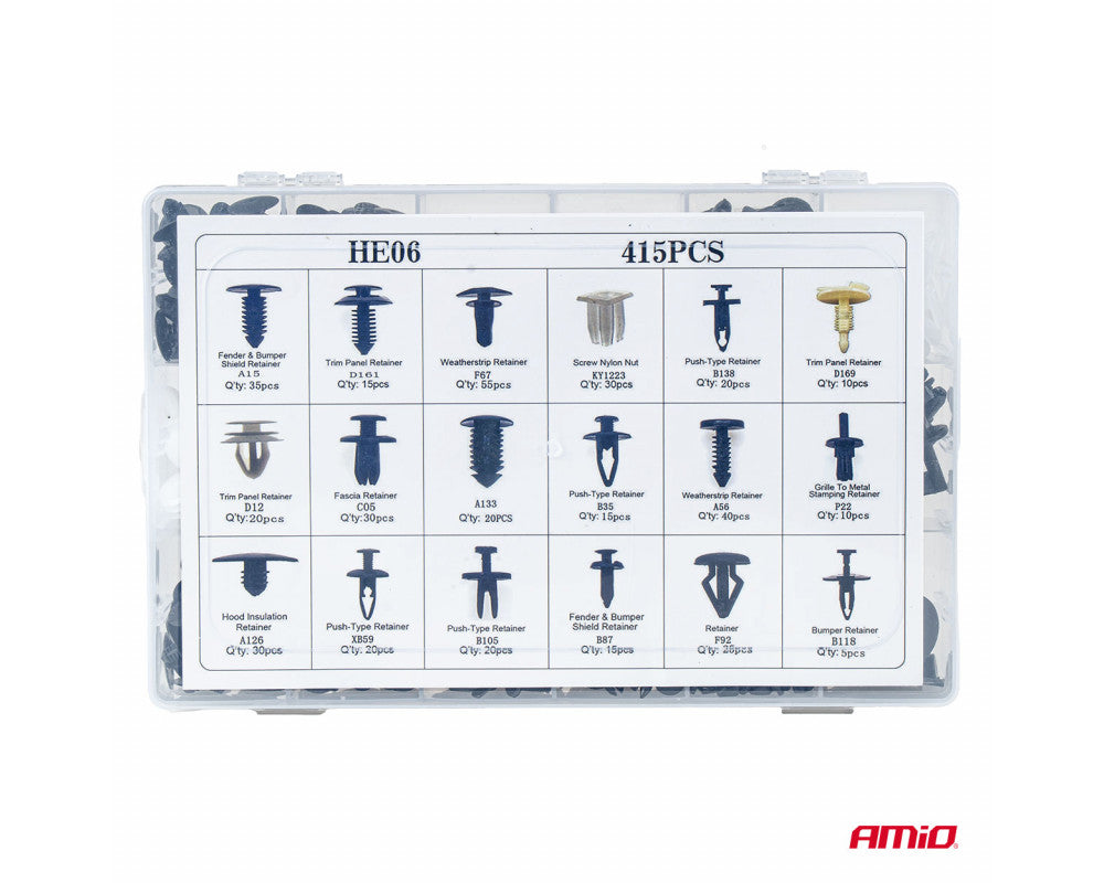 Set met 415stuks Automotive clips en bevestigingspinnen