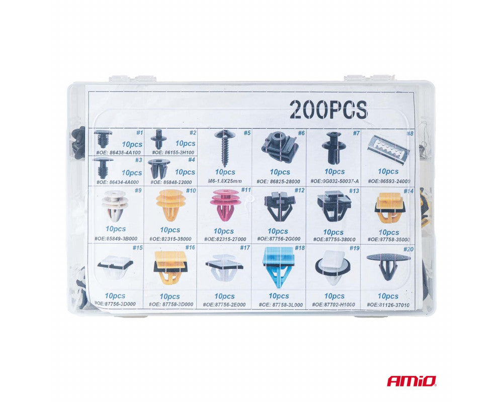 Set met 200stuks Automotive clips en bevestigingspinnen